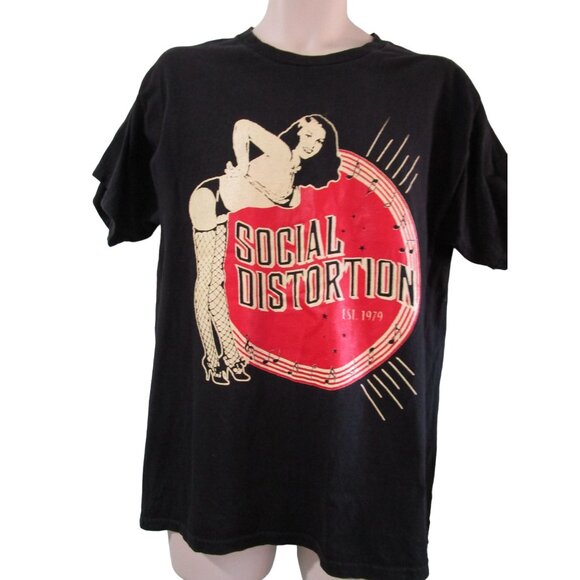 Social Distortion Fishnet Pinup Black T Shirt Mens Lg Cotton Alstyle GUC - Picture 2 of 12